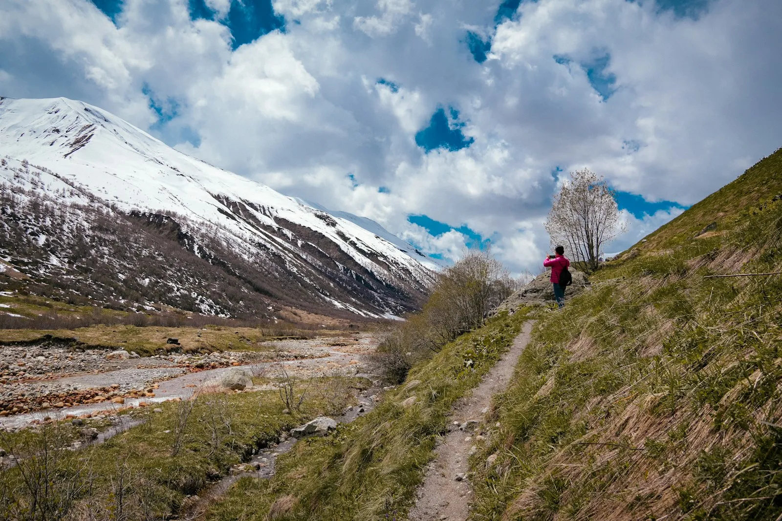 Hikers in the Caucasus mountains of Georgia